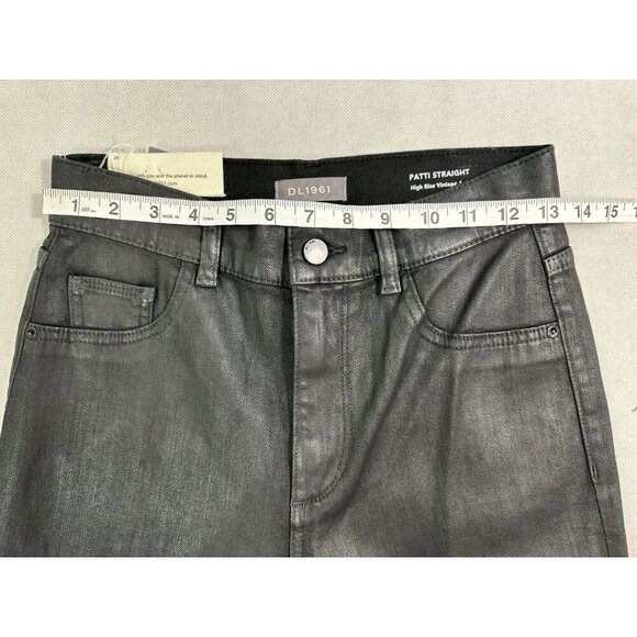 DL1961 Patti Ankle High Rise Straight Leg Jeans Black Coated 25 NWT - Picture 6 of 10